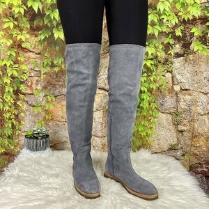 VINCE Gray Suede Over the Knee Crepe Sole Boots, 6M